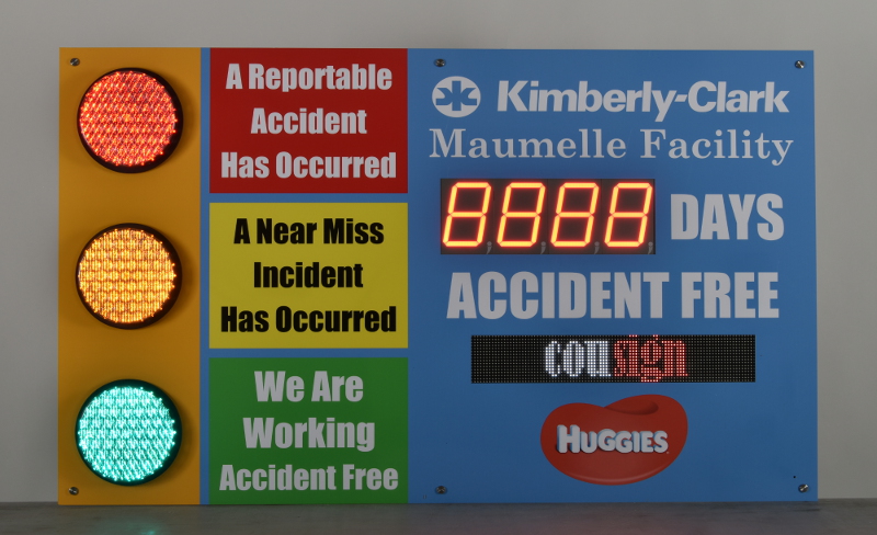 Digital safety sign printed with your company logo and text.